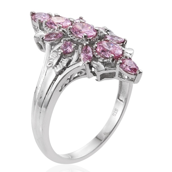 Simulated Pink Sapphire Platinum Bond Brass Ring - Picture 3 of 6